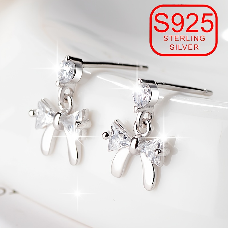 925 Silver Bow Earrings with Tassel Hypoallergenic